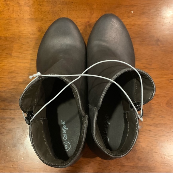 New Cat & Jack Girls Dark Silver Zip Bootie - Picture 4 of 6